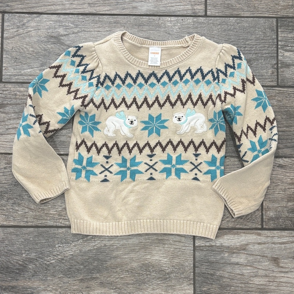Gymboree Cream Polar Bear Fair Isle Sweater with Teal Accents